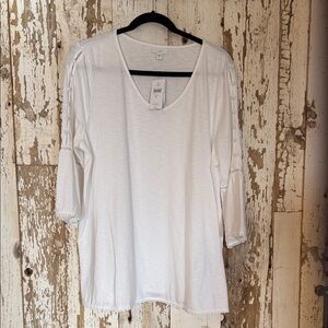J. Jill White V-Neck Blouse with Sleeve Details